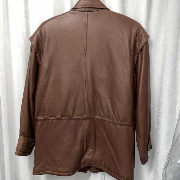 COUTURE by J. Park Leather Brown Coat Front Pockets Lamb Size 44 - Picture 12 of 13